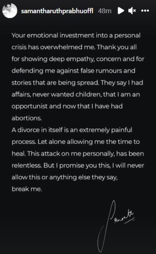 Samantha's Statement On Divorce