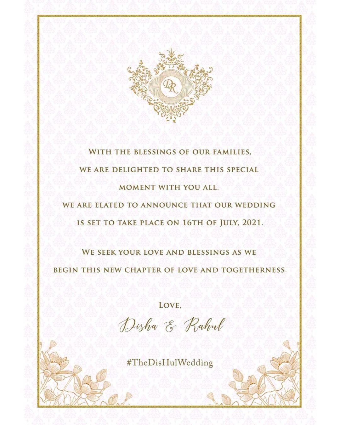 Rahul And Disha Wedding Announcement