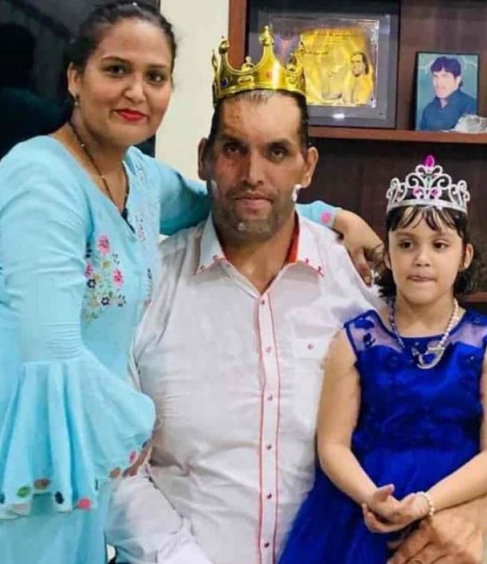The Great Khali With His Wife Harminder Kaur and daughter