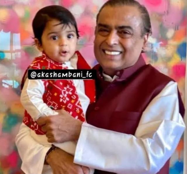 Mukesh Ambani with his grandson Prithvi Ambani