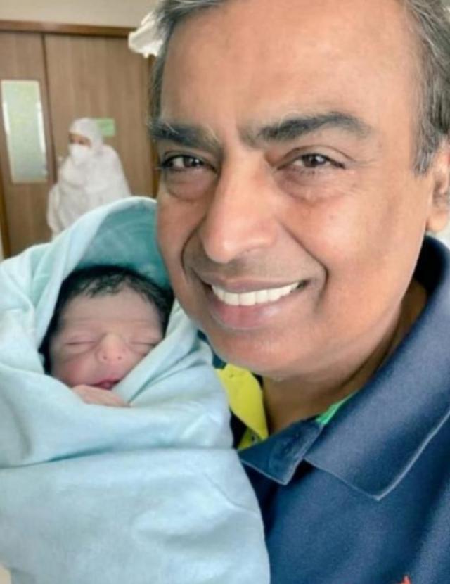 Mukesh Ambani with grandson Prithvi Ambani
