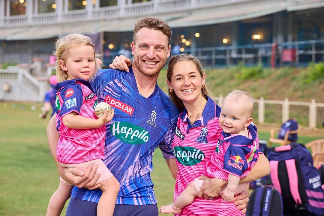 Jos Buttler with wife Louis and kids