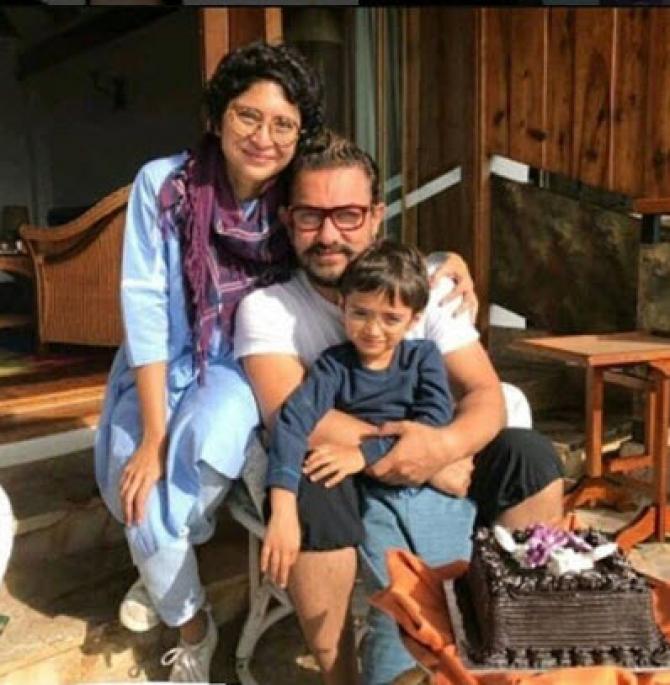 Aamir Khan with ex wife Kiran and kid